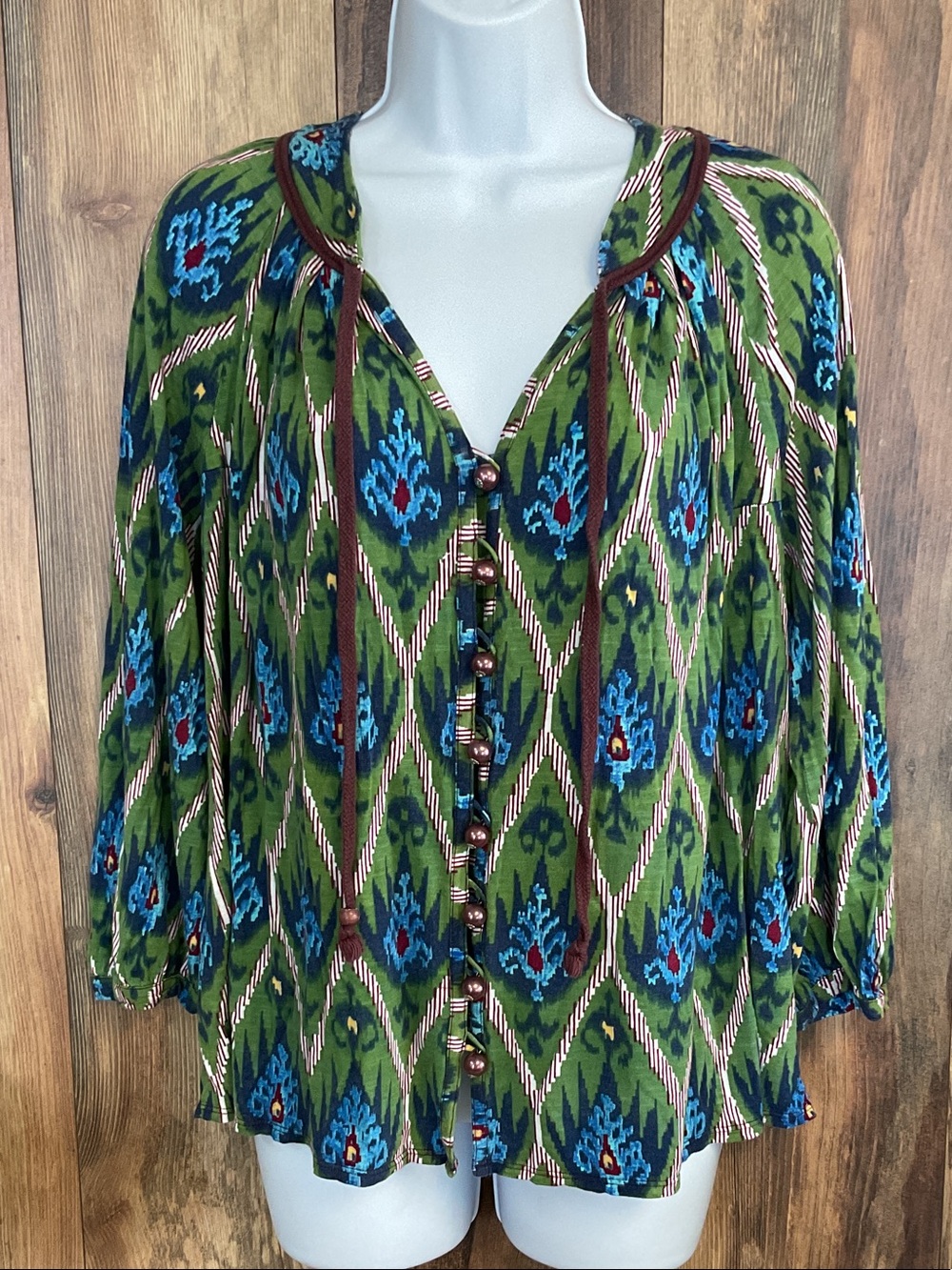 Plenty by Tracy Reese Ikat Button-Front Knit Blouse S 391B